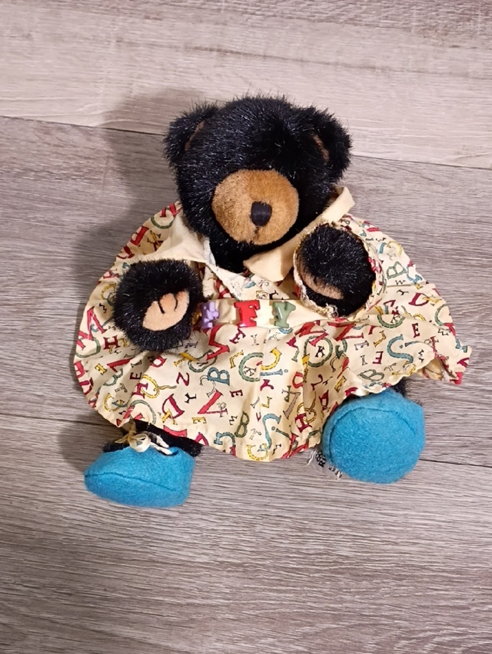 Russ Black Plush‎ Bear in Alphabet Dress with Blue Shoes